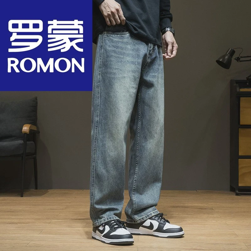 罗蒙秋冬美式直筒复古牛仔裤男水洗2025春秋宽松大码男士休闲加大