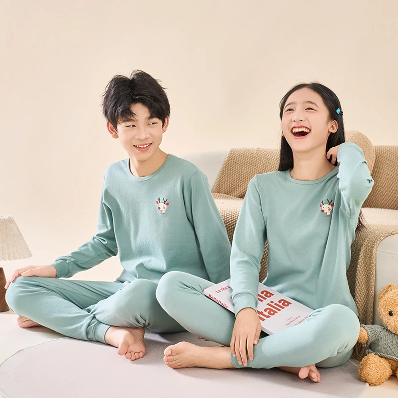 青少年学生秋衣秋裤男大童保暖内衣小女孩打底棉毛衫睡衣套装