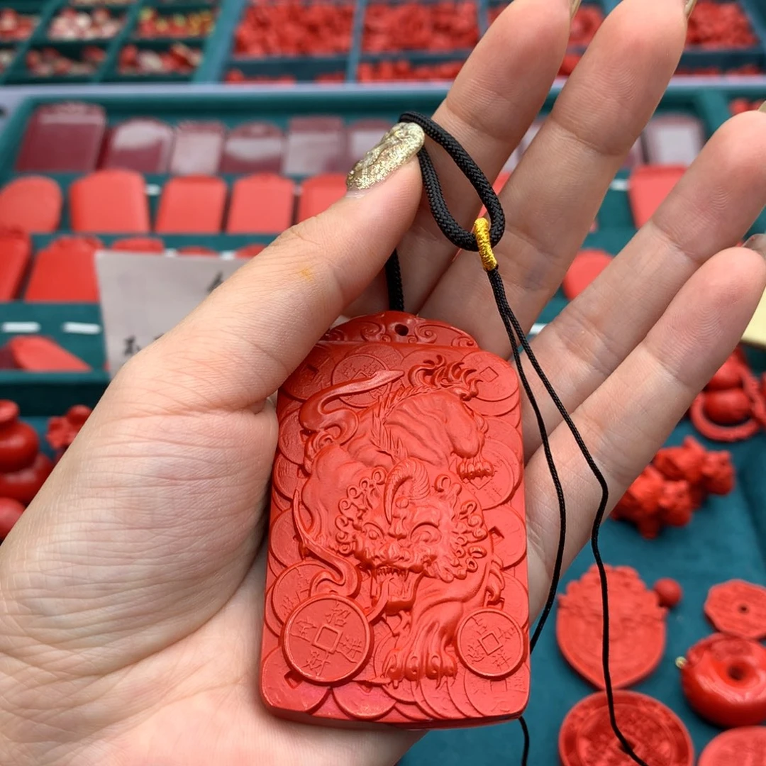 天然辰砂霸王貔貅牌