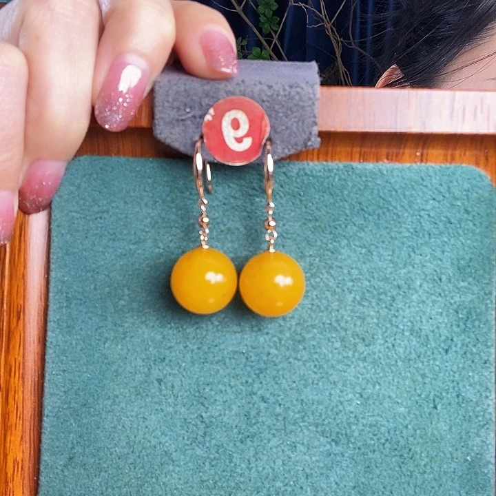 蜜蜡银S925镶嵌耳饰耳环