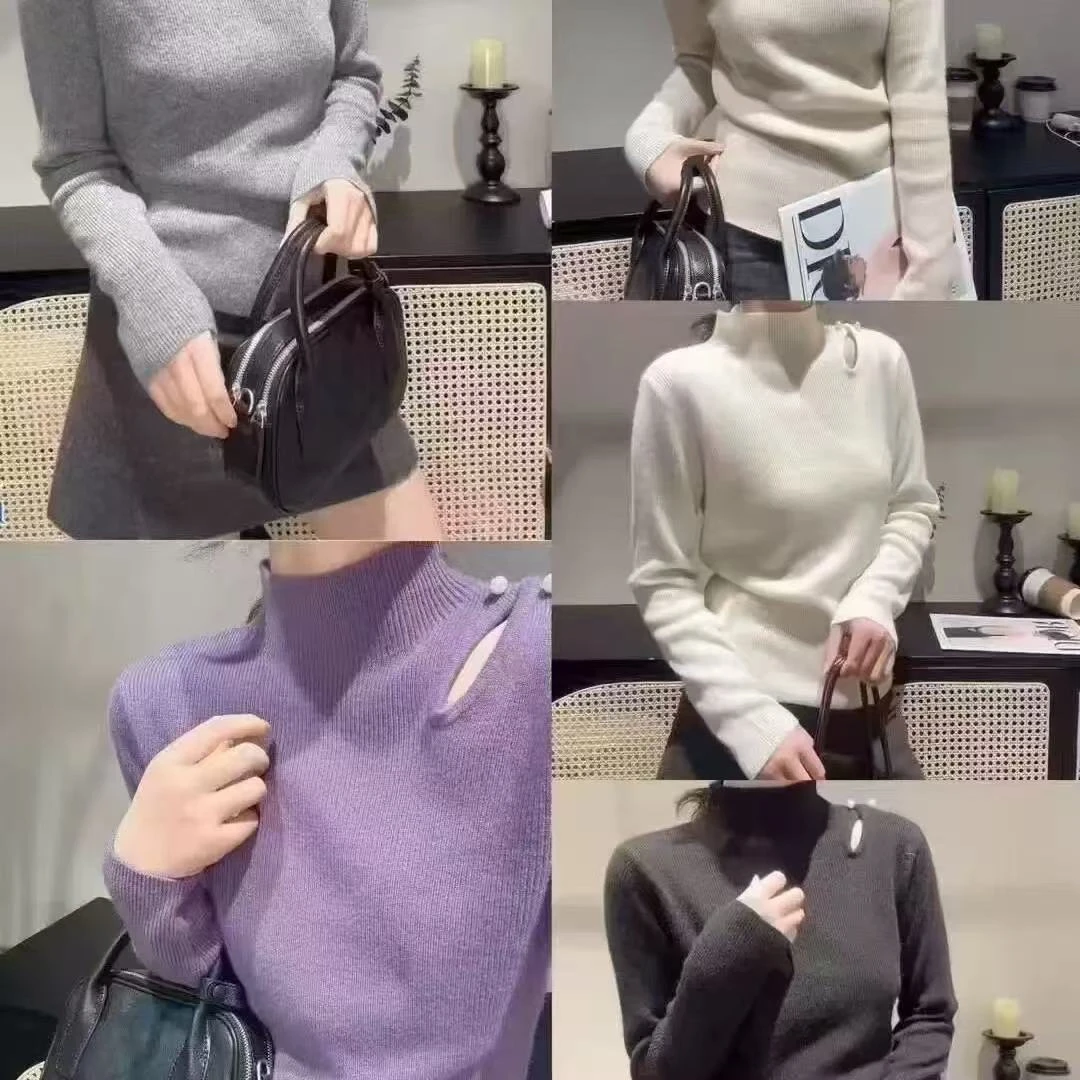 冬季漏洞显瘦毛针织衫针织衫打底衫高领毛百搭时尚秋套头36636