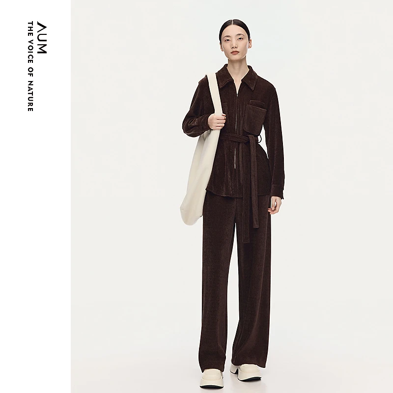 AUM25冬季美拉德风时尚直筒宽松复古气质女士休闲裤M1FZ42035