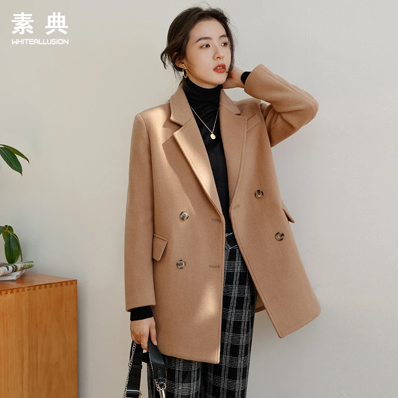 年终大促【718】毛呢大衣女中长款秋冬季小个子加厚呢子西装外套