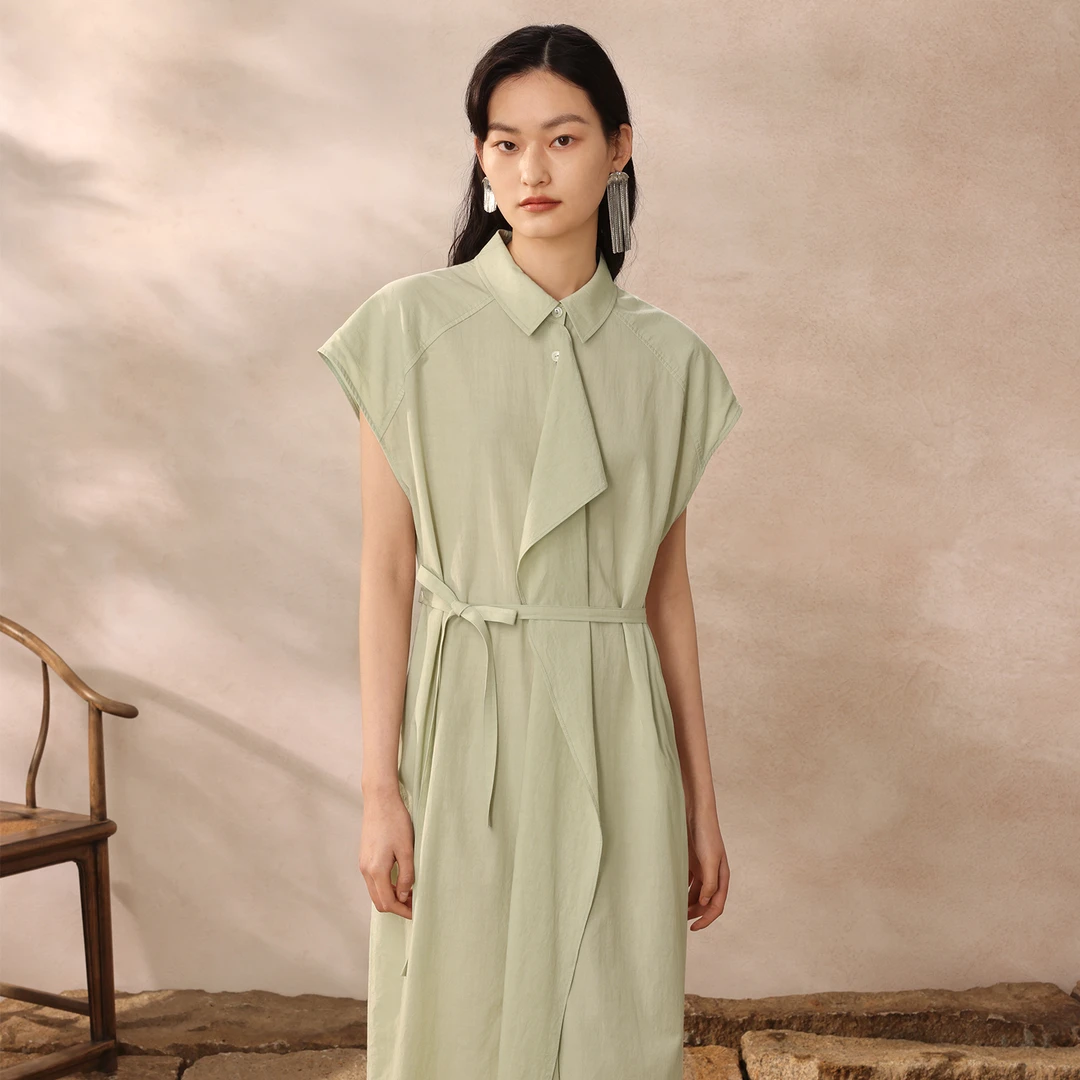 如意连云【棠笙】天丝棉提花系带连衣裙女新中式国风翻领对襟长裙