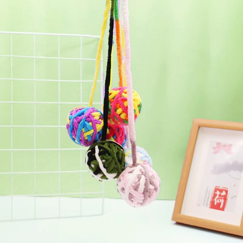 宠物猫咪玩具自嗨解闷啃咬逗猫玩具球铃铛彩铃色毛绒球猫咪玩具