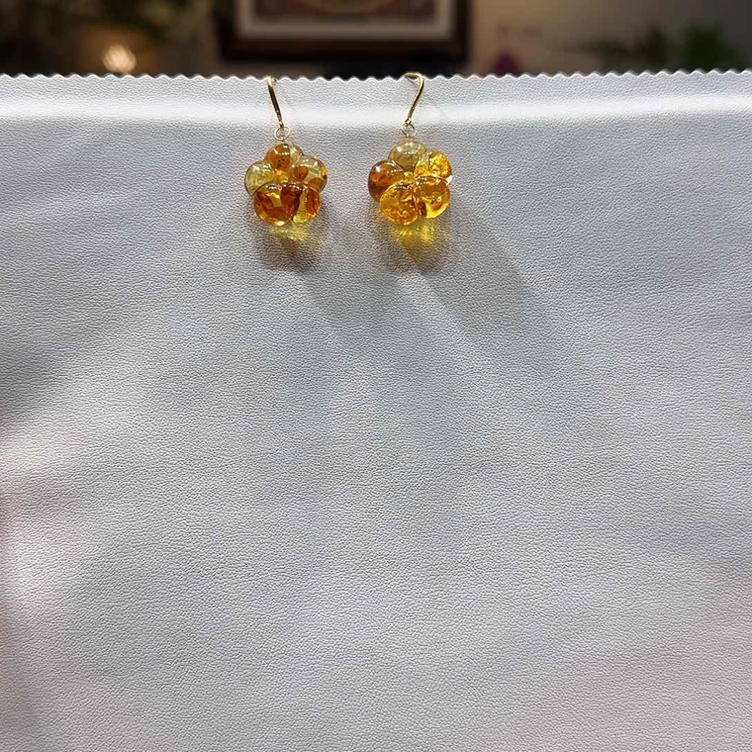 琥珀（花珀）未镶嵌耳饰