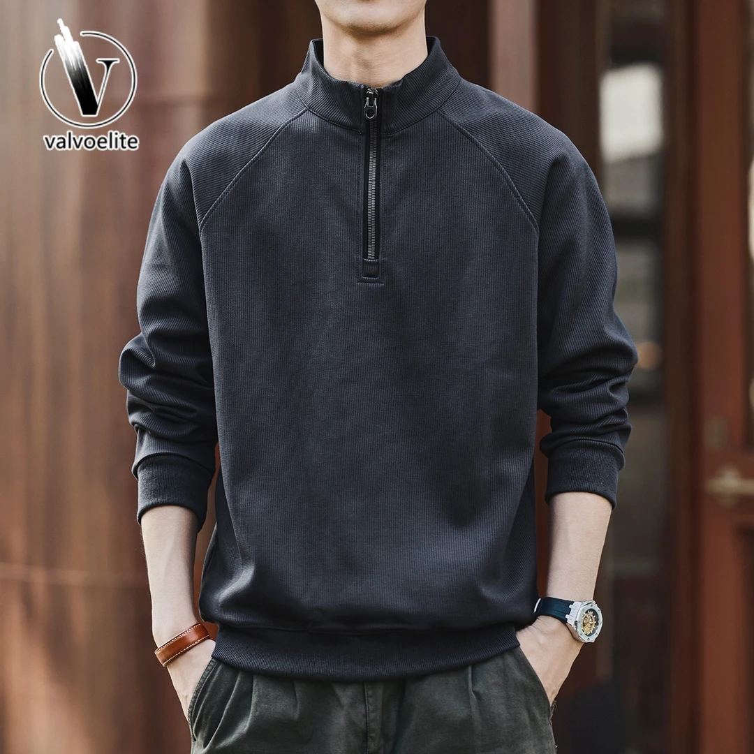 VALVOELITE美式复古半拉链卫衣男春秋季潮牌宽松休闲新款运动外套