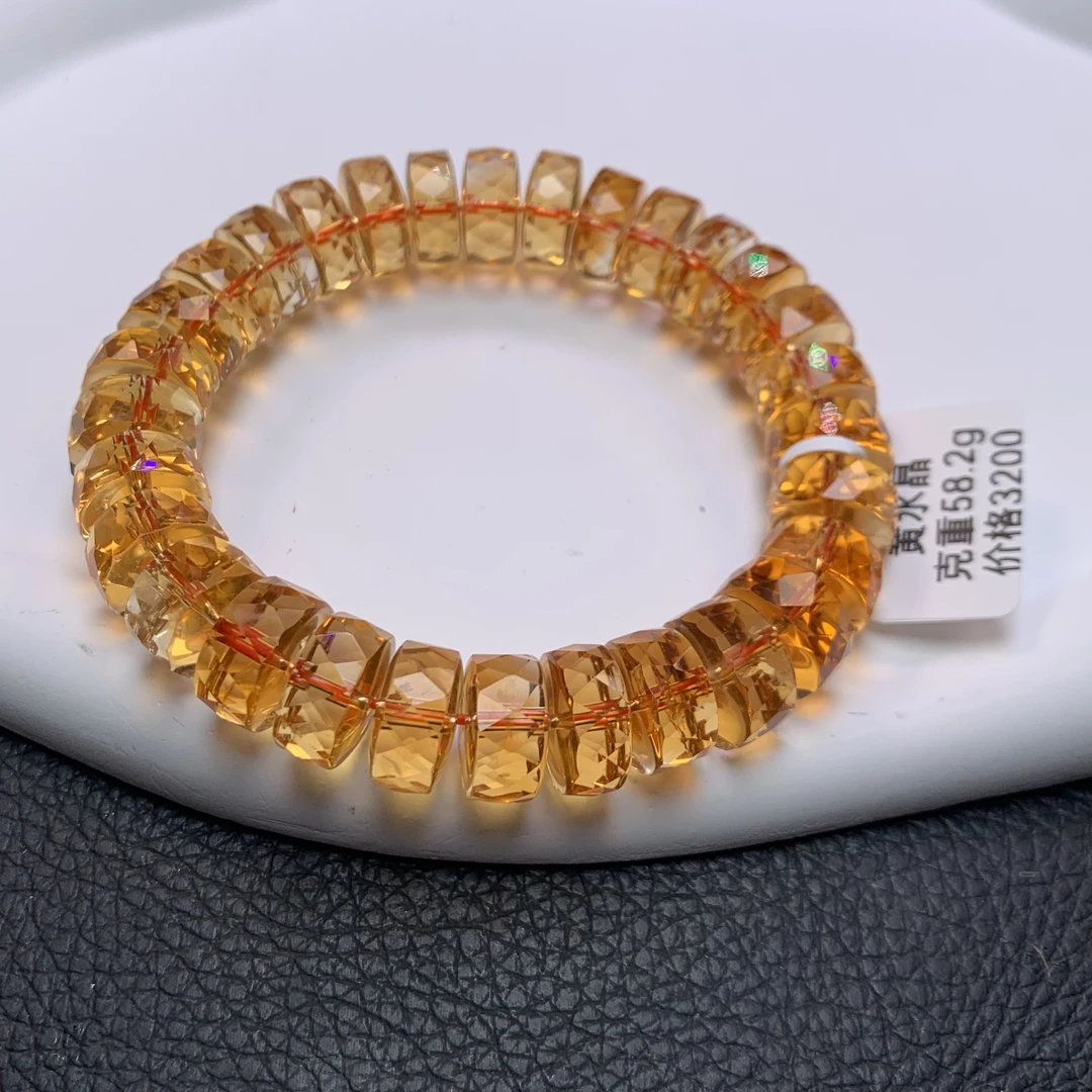 天然巴西黄水晶手链直切爆闪干净透体算盘车轮款男女暴力黄晶手串