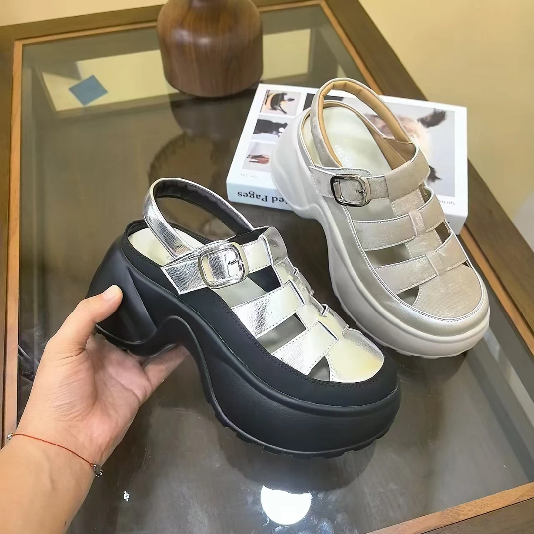 7.5CM真皮增高厚底女鞋2025春夏厚底百搭镂空休闲运动鞋女鞋