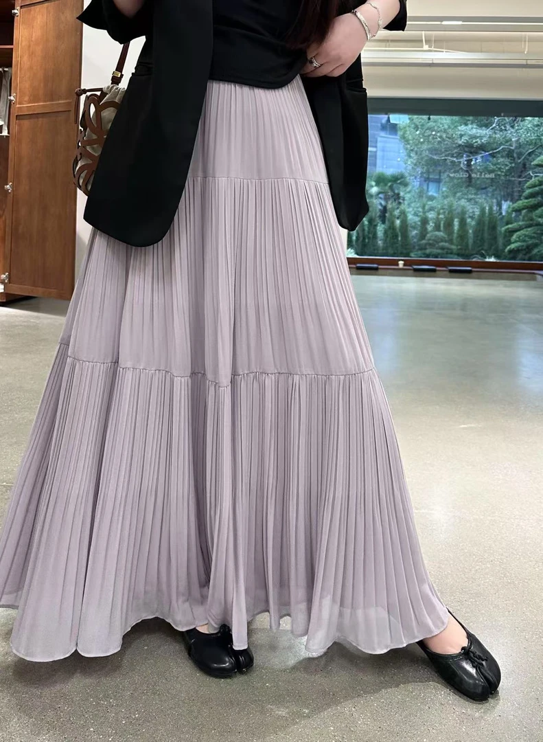 琪琪怪怪大码女装【海岛玩家】氛围感压褶大裙摆半身裙D26473QD