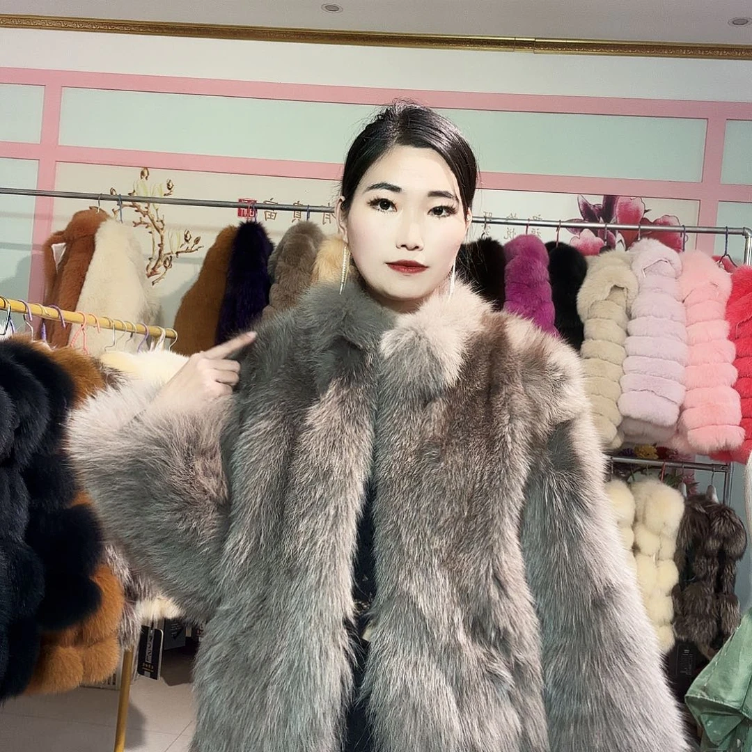 可可灰狐狸整腹毛60衣长立领106胸围