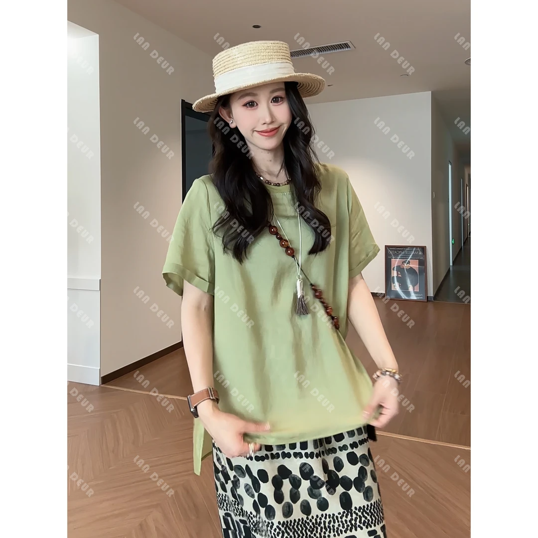 JIUJIU【花海云裳】莱赛尔亚麻气质时尚休闲百搭夏季宽松设计感衬衫