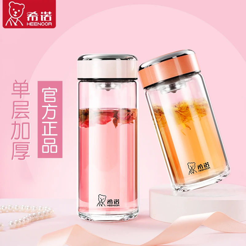 希诺玻璃杯女高颜值单层水杯女生茶杯办公仙女杯便携家用喝水杯子