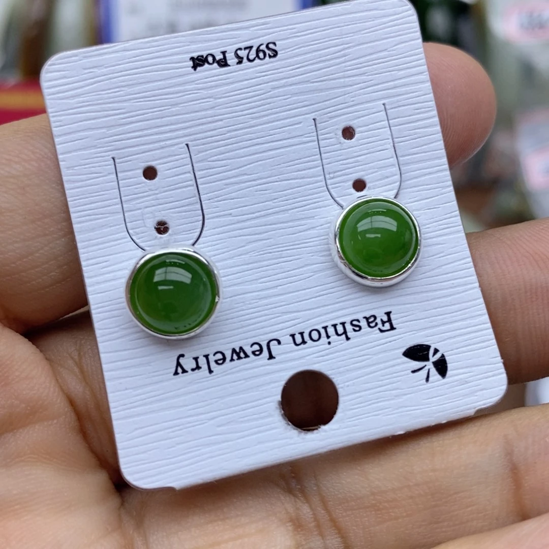 和田玉银S925镶嵌耳饰