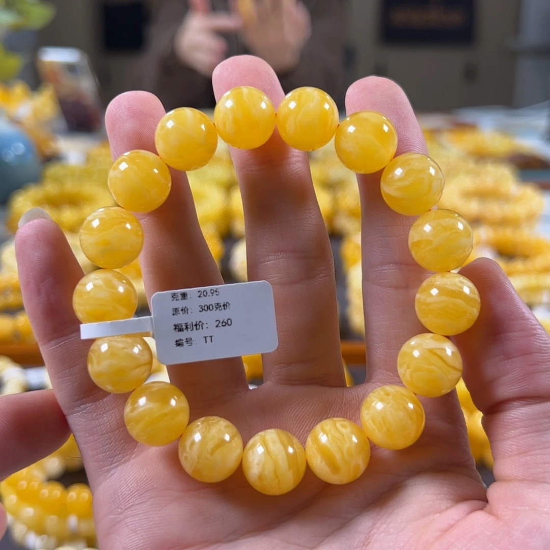 裸石蜜蜡未镶嵌13mm焦皮虎皮纹圆珠手串tt