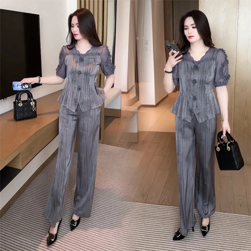 夏季新款穿搭显瘦收腰洋气时尚气质减龄短袖套装2025九分宽松