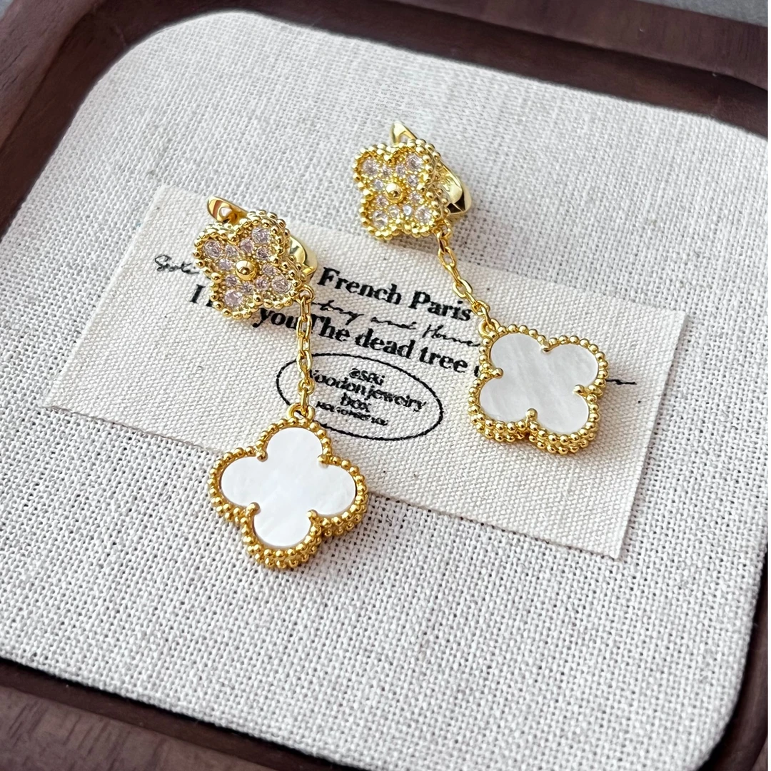 铜合金耳饰 ZIYAN/子妍 四叶草双花耳环