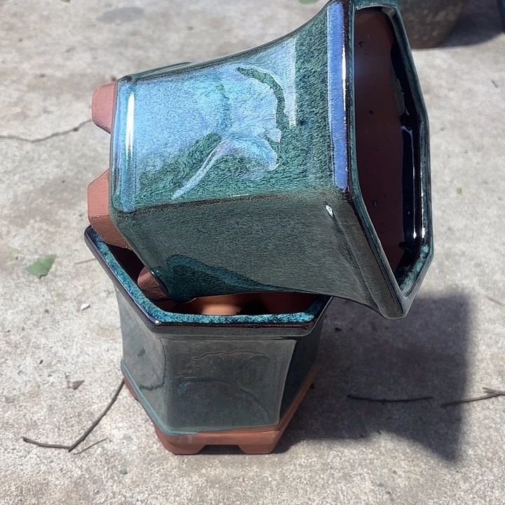 紫砂茶碗精品六方两个口径18高度16