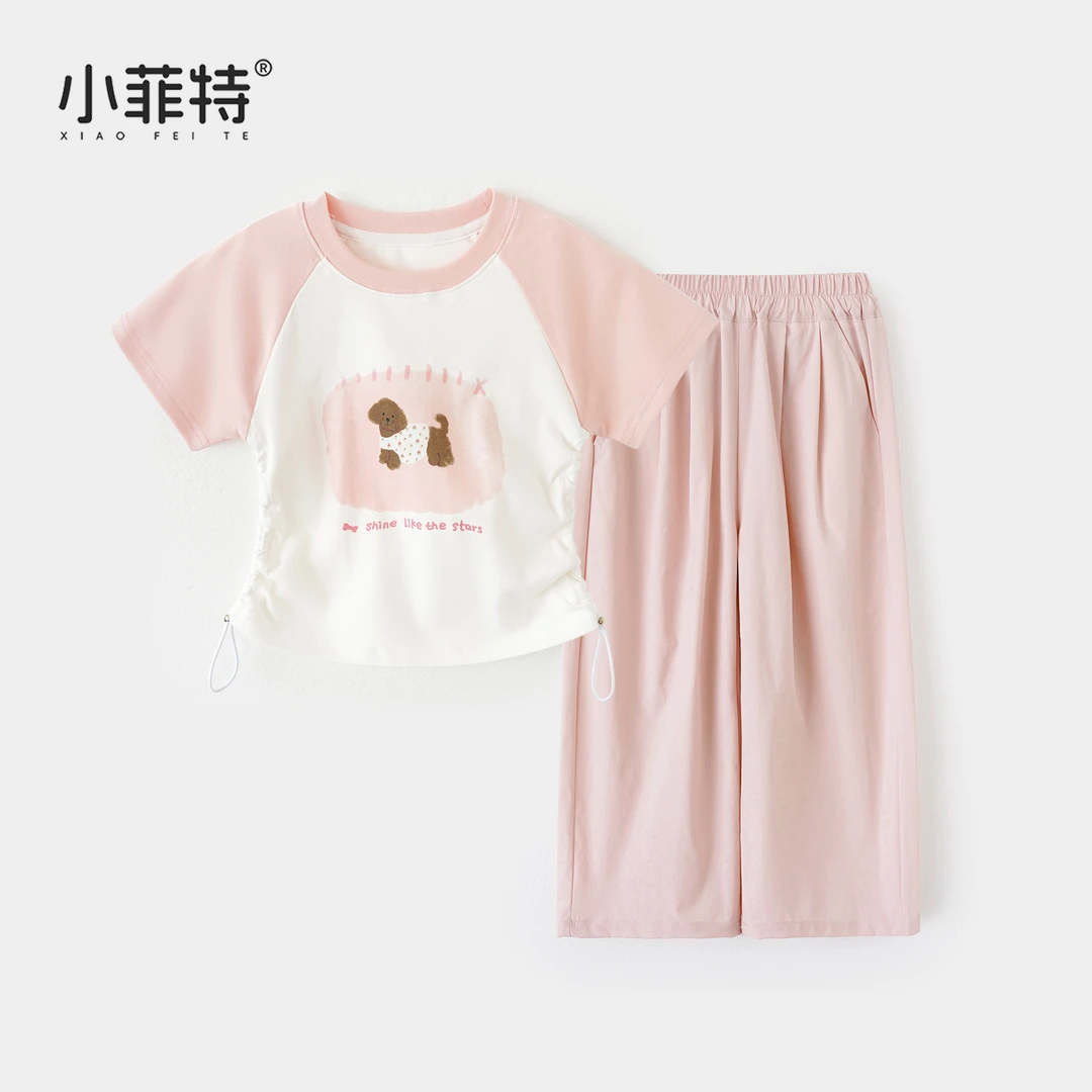 小菲特夏季新款女童套装薄款直筒裤小女孩短袖t恤两件套HNTX51878