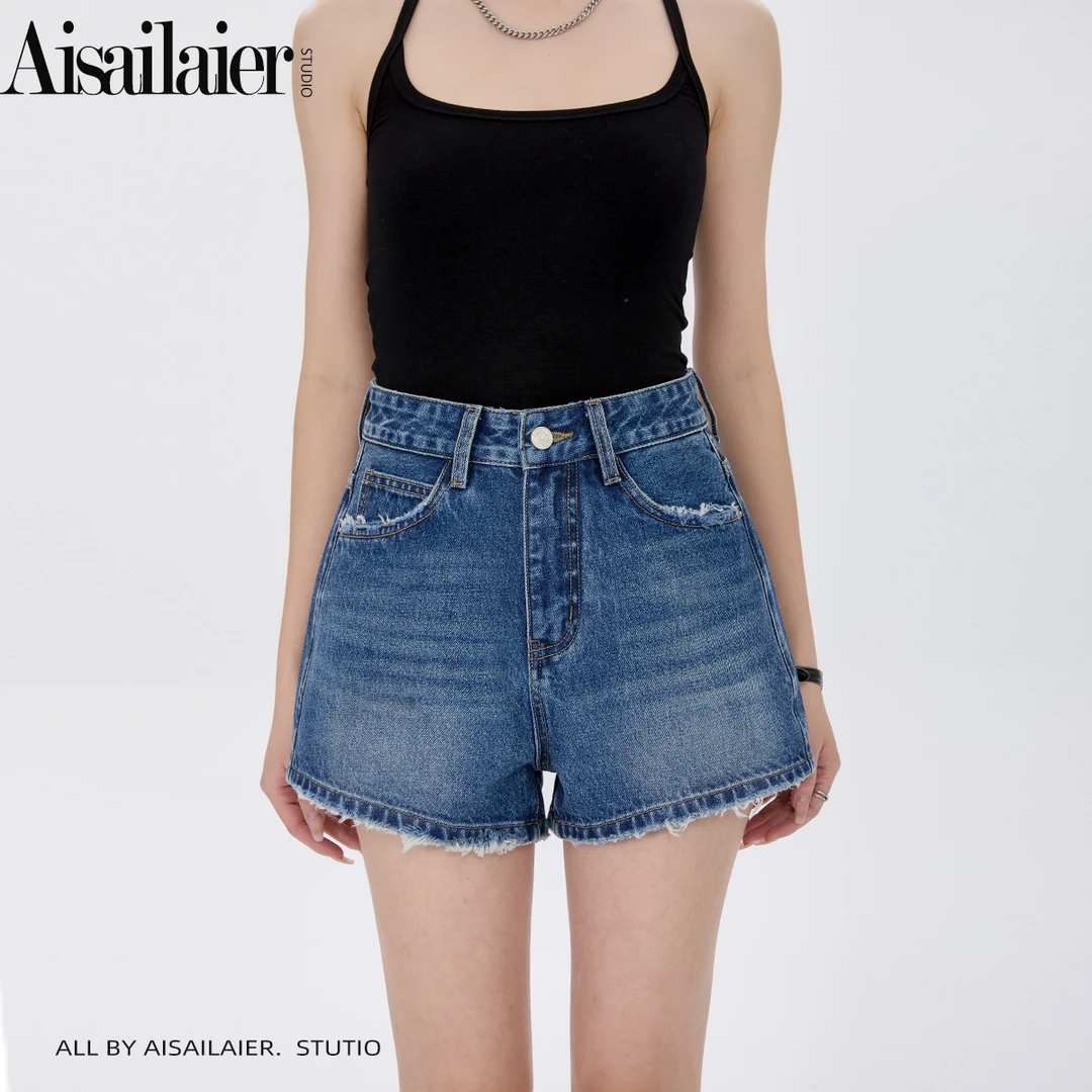 ·以烟·辣妹风高腰牛仔短裤女2025年夏季修身显瘦休闲弹力a字热裤