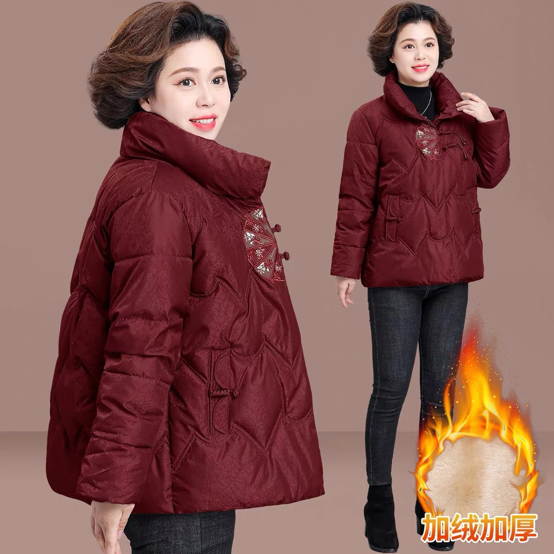 妈妈冬装加厚保暖外套奶奶装冬季羽绒棉服