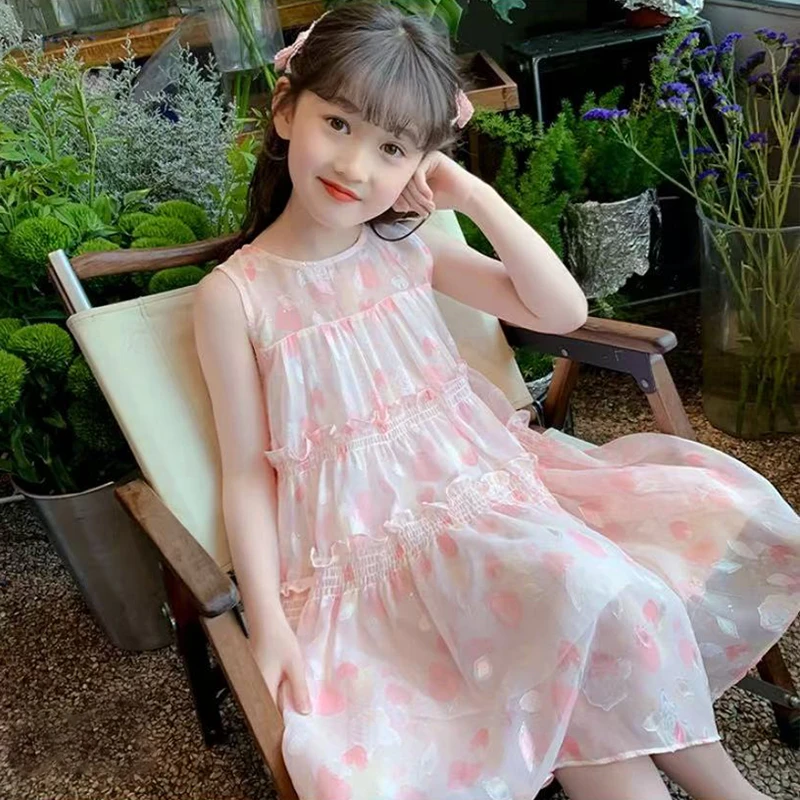 女童夏装连衣裙2025新款儿童洋气甜美女孩夏季碎花雪纺背心公主裙