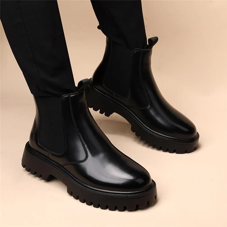 英国『设计师』力荐！男款厚底增高切尔西靴中帮套筒英伦工装马丁靴