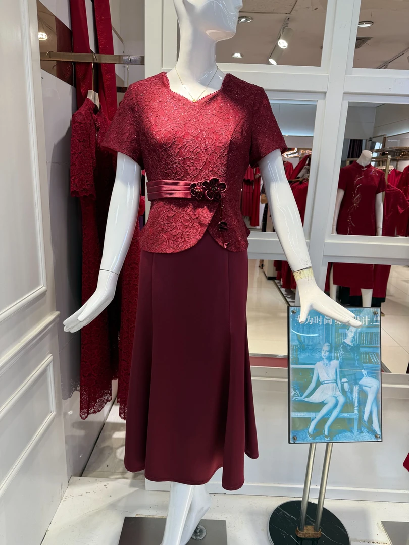 喜妈妈喜婆婆长款晚礼服高贵长裙