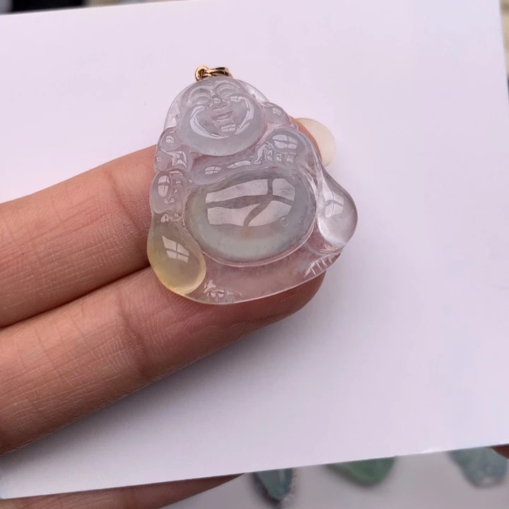翡翠18K金镶嵌吊坠(不含链)翡翠吊坠佛公