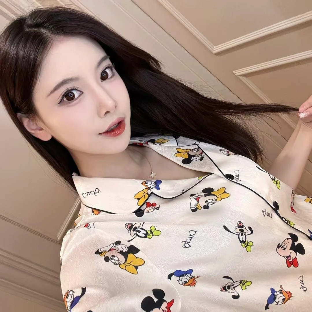 夏季睡衣女三件套冰雪丝薄款短袖学生少女宿舍卡通宽松凉爽居家服