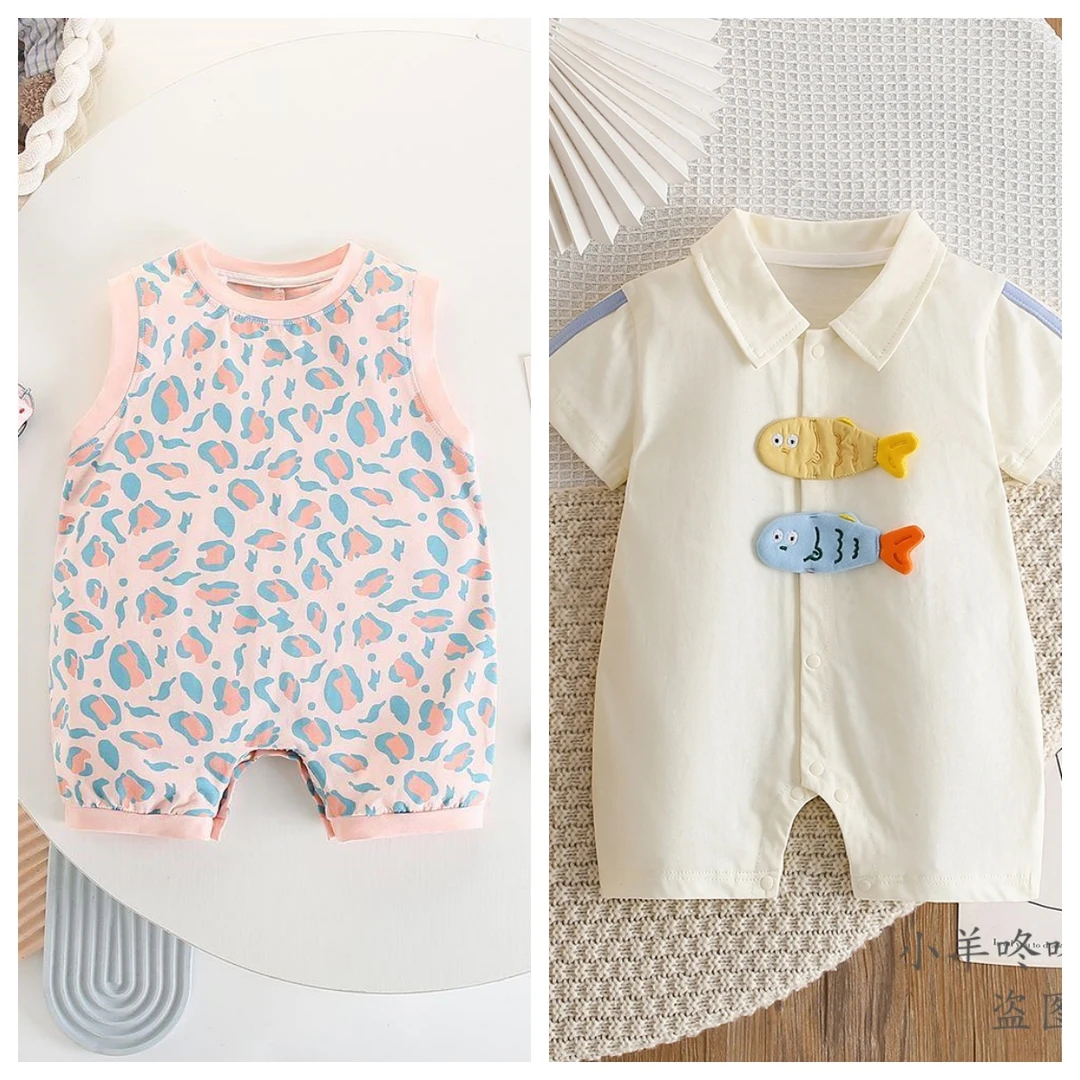 【到手2件】新款夏季婴幼儿薄款洋气夏装宝宝可爱连体衣哈衣