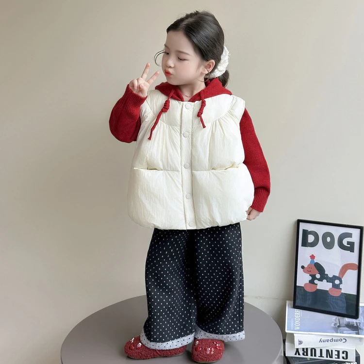 厚款女单排扣字母休闲风冬季洋气马甲中小童童装-1036