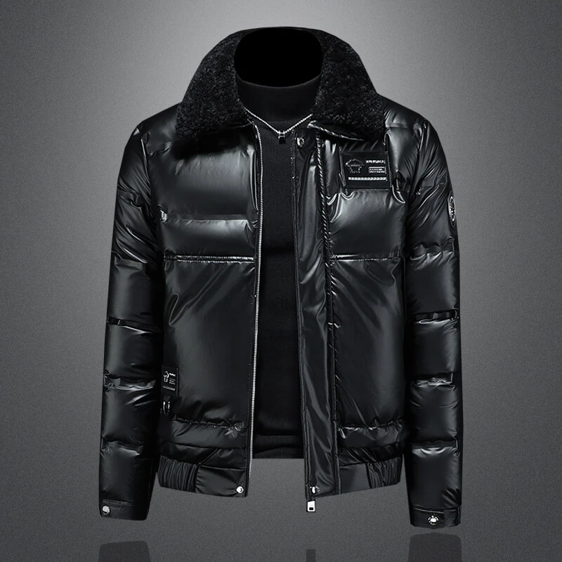 玛加西曼特可拆脱卸领毛领冬季亮面羽绒服男士加厚亮皮外套欧洲站