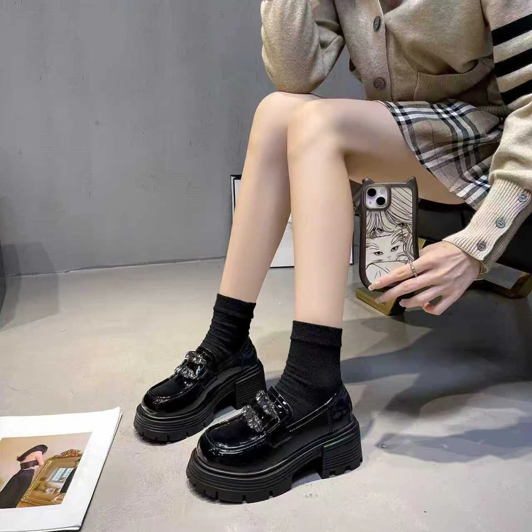 （孤品）王静乐福鞋1鞋百搭ins厚底乐福鞋网红黑色时尚秋冬新款真皮