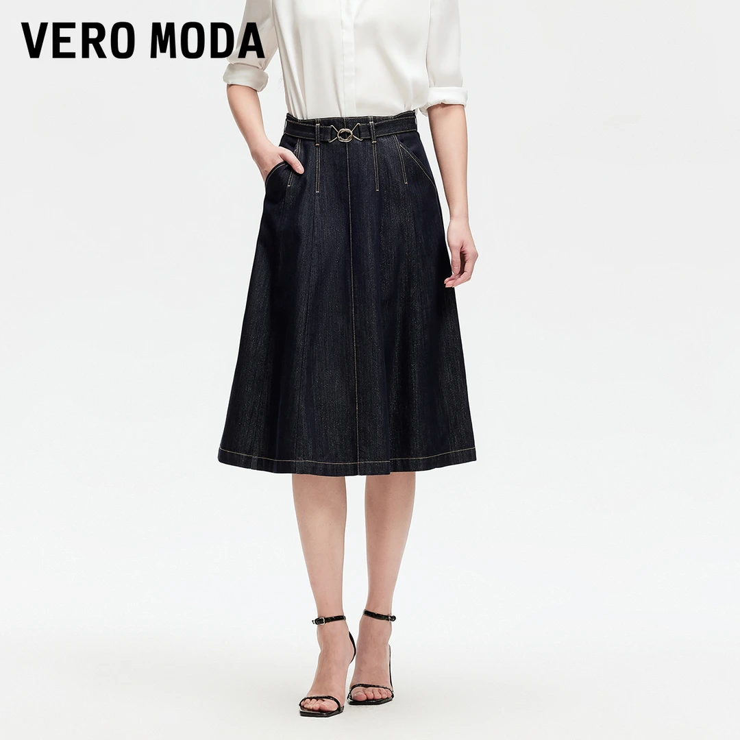 Vero Moda半身裙小众洋气女装丹宁风腰带装饰牛仔裙325137010