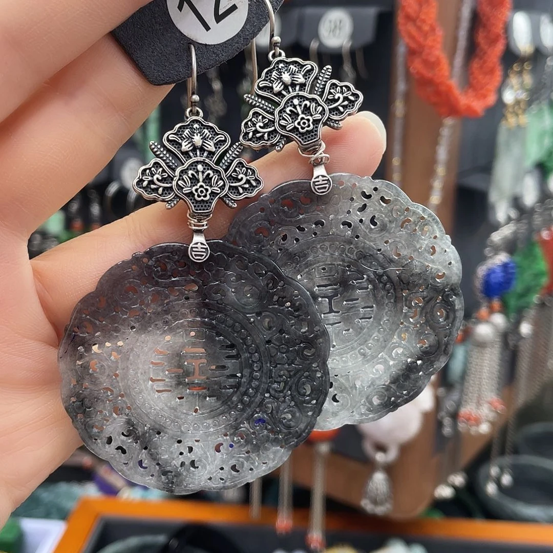 翡翠耳饰银S925镶嵌fhnhgbh