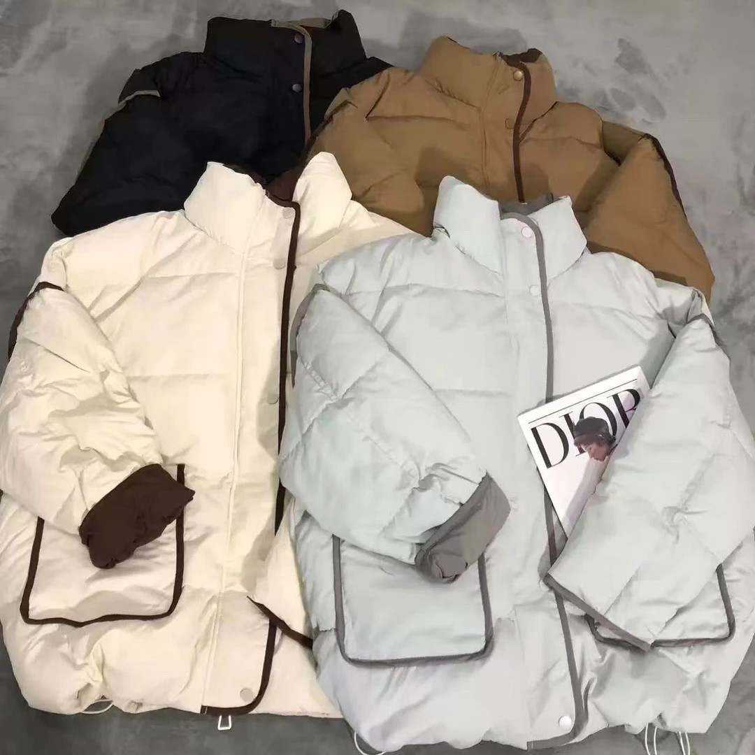 韩系宽松立领棉服女2025冬季新款加厚保暖拼接大码纯色面包服