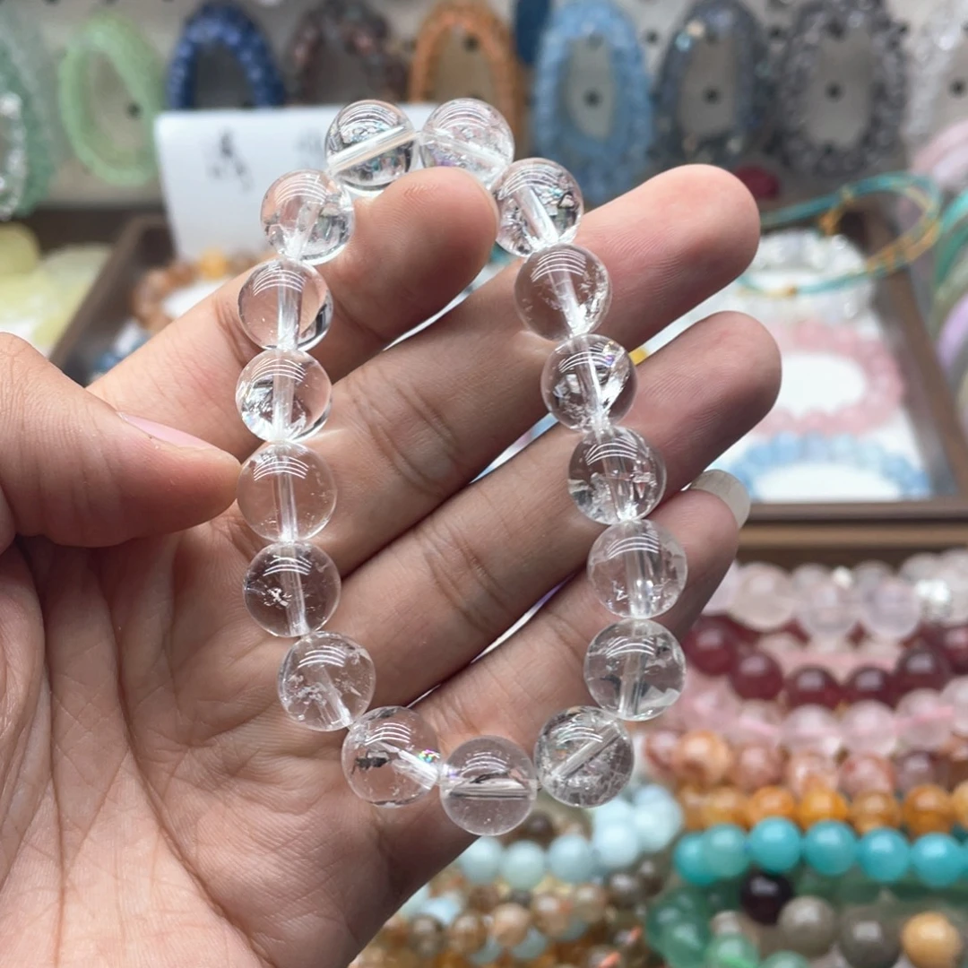 烟晶手链银S925镶嵌12咪白啊塞手链