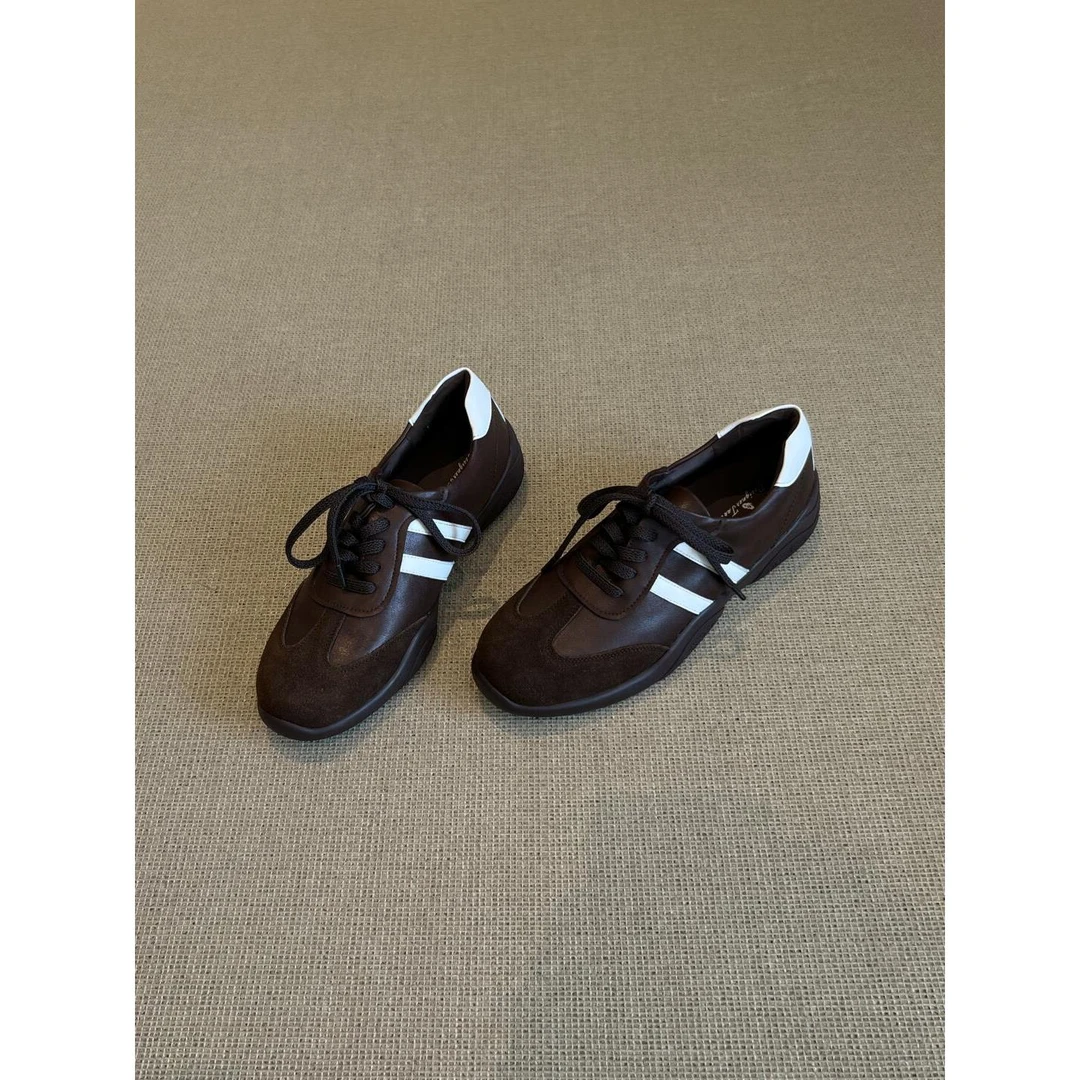 羊皮版！2025新款复古风圆头平底单鞋女款浅口德训鞋平底圆头单鞋