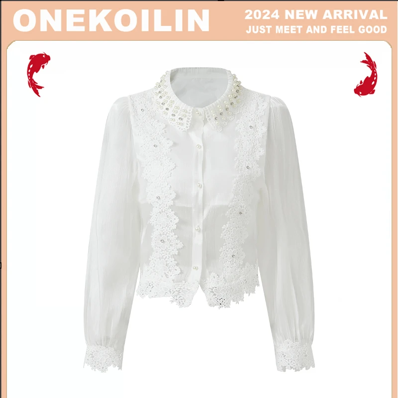 OneKoilin“花繁序曲珠光贝母纱手工剪花重工衬衣 DHX