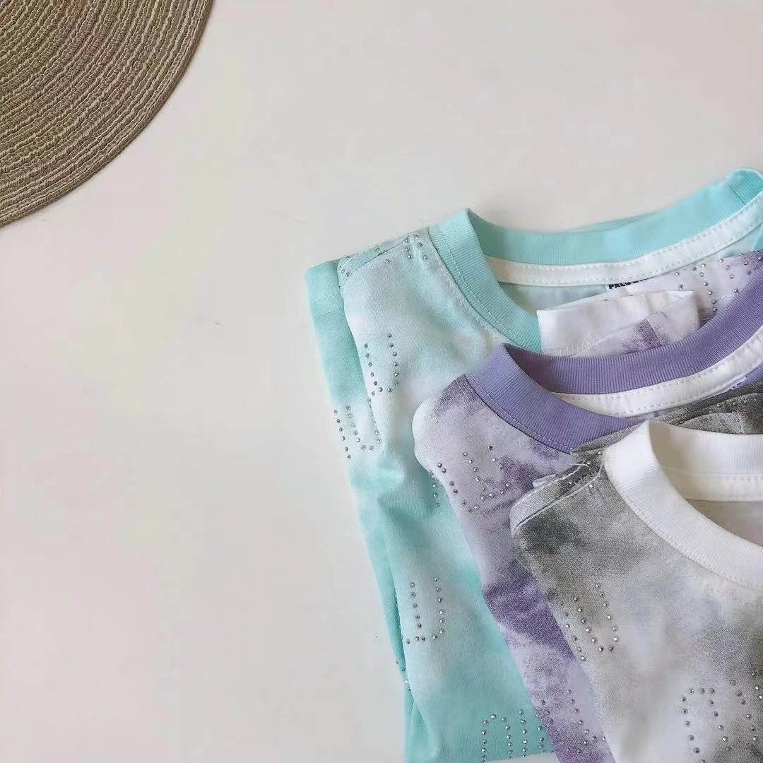 B213小派儿童夏季扎染M字母短袖T恤8858