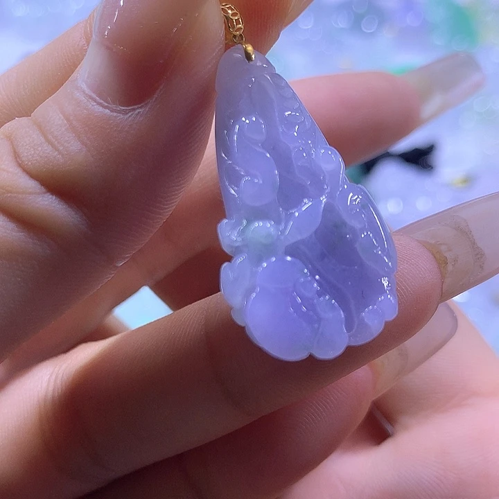 翡翠18K金镶嵌颈饰天然翡翠A货吊坠