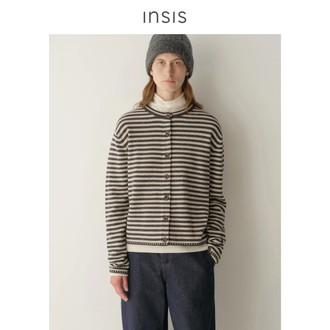 INSISFEMME基础圆领条纹针织开衫FN25413501