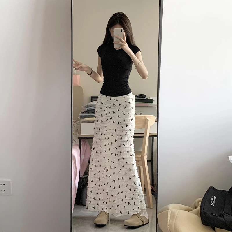 小矮个子温柔风蕾丝碎花半身裙女夏蝴蝶结包臀鱼尾裙a字中长款