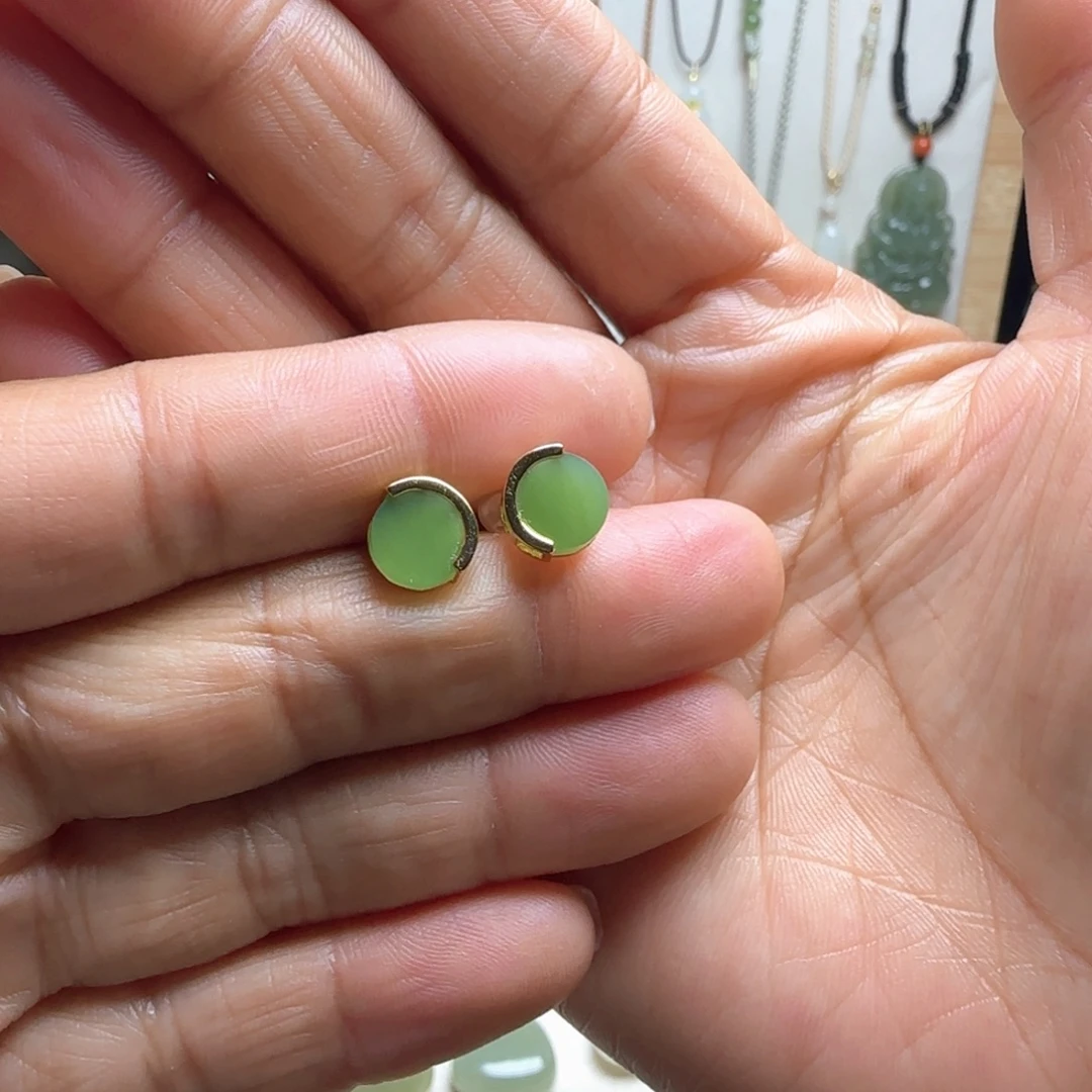 和田玉银S925镀金镶嵌耳饰