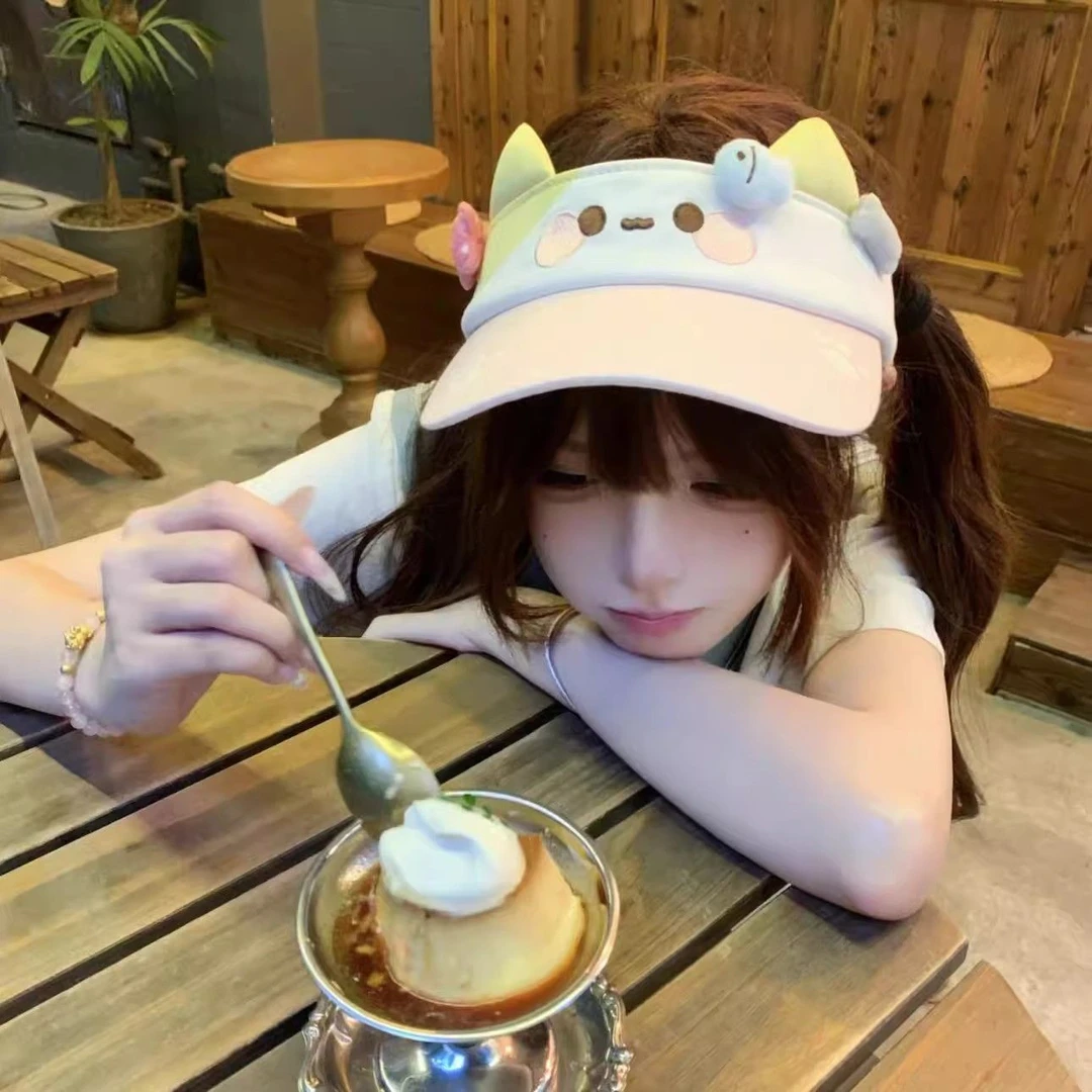 可爱小猫运动空顶防晒帽户外透气遮阳防晒帽休闲百搭蝴蝶结女