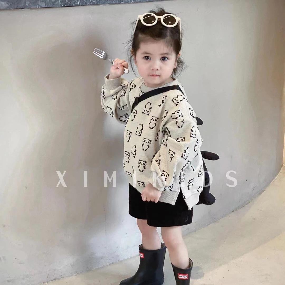 女童套装春秋装2025新款韩版儿童立体熊猫卫衣宝宝短裤时髦两件套