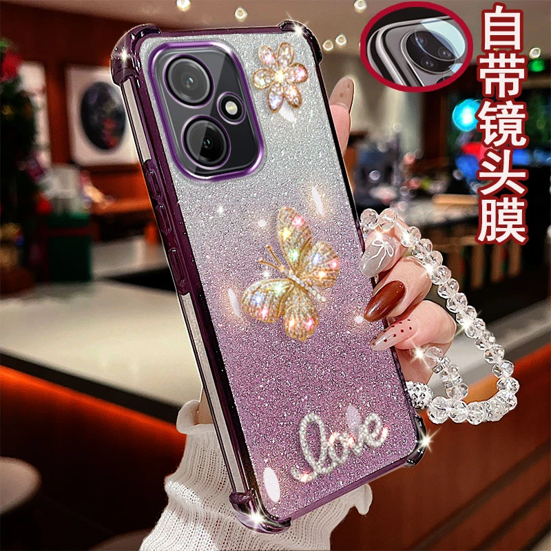 适用荣耀400手机壳DNN-AN00镶钻彩蝶四角气囊防摔保护套镜头全包