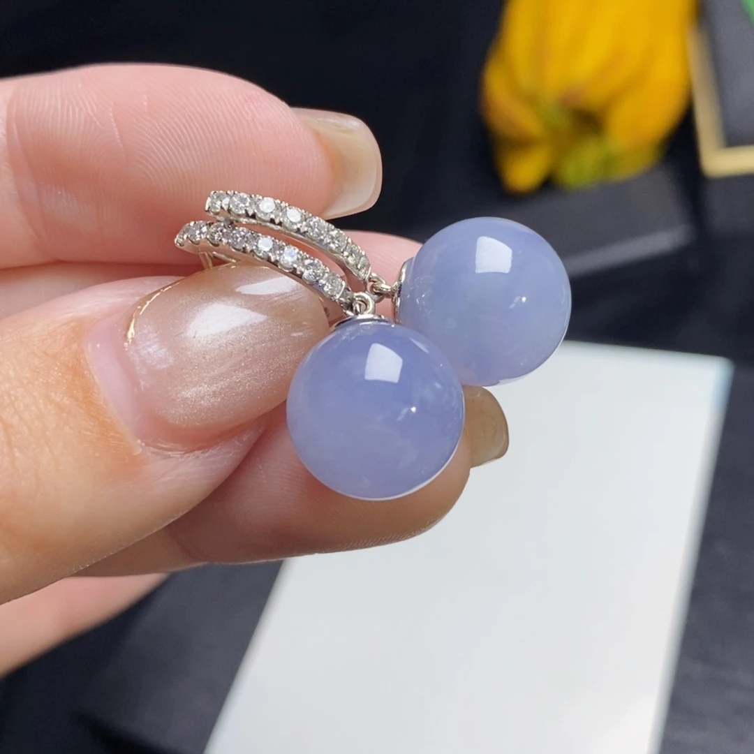 翡翠18K金镶嵌耳饰紫珠珠（卡12.8mm）