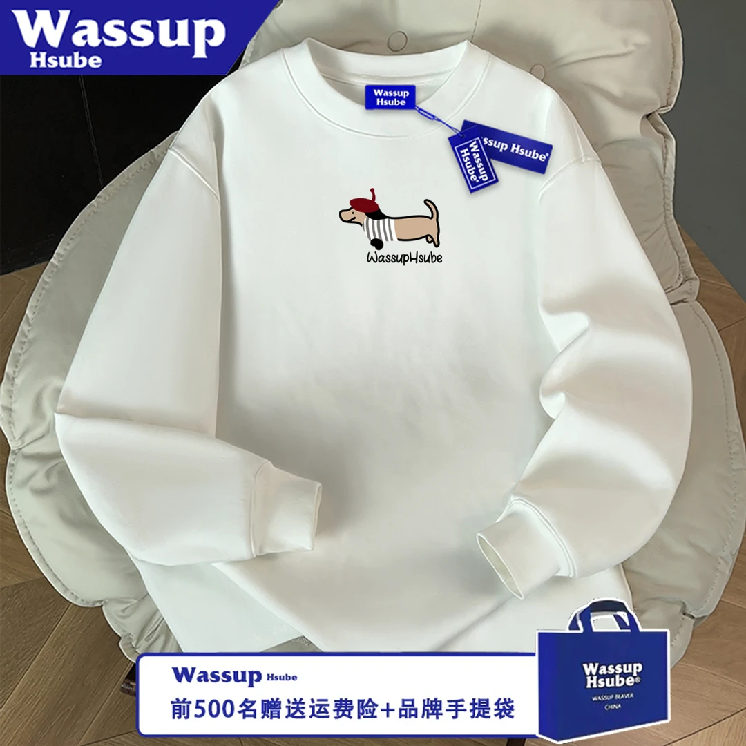 WASSUP HSUBE潮流宽松美式百搭长袖秋冬卡通字母休闲印花情侣上衣